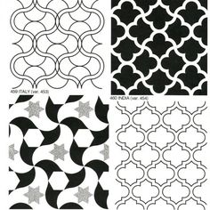 four different patterns in black and white, each with an ornament design on it