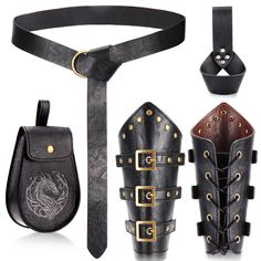 PRICES MAY VARY. Knight Accessories Set: Including 1 renaissance belt, 1 ren faire pouch, 2 arm guards and 1 sword holster, a complete set to meet your Halloween knight or viking dress up needs Medieval Belt Pouch: Made of premium faux leather and alloy, lightweight, durable; the belt is 1.6" wide, 60" long, with adjustable O closure, fit for most people, the pouch is 8.7"*4.3" in size Adjustable Arm Bracers: Classic retro renaissance style to enhance any medieval themed outfit; 9.8" long, 8.7" Ren Faire Pouch, Black Warrior Costume Accessories For Fantasy Events, Adjustable Medieval Costume Accessories For Cosplay, Viking Belts, Knight Accessories, Medieval Belt Pouch, Pirate Cutlass, Arm Bracers, Arm Guards