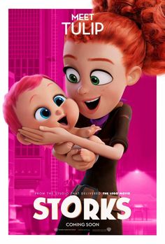 the movie poster for storks features an image of a woman holding a baby