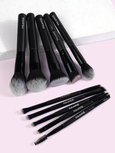 MAANGE 10pcs Professional Makeup Brush Set,Makeup Tools With Soft Fiber For Easy Carrying,Foundation Brush,Eye Shadow Brush,Smudge Brush,Eyebrow Brush,Brush Set For Travel Black    Wood     Beauty Tools, size features are:Bust: ,Length: ,Sleeve Length: Black Makeup Brushes, Black Cosmetics, Make Up Tools, Makeup Brush Set Professional, Make Up Brushes, Fancy Makeup, Makeup Game, Professional Makeup Brushes, Eyebrow Brush