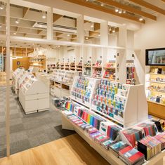 the inside of a book store with many books on display