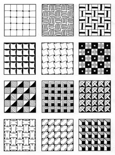 nine different patterns in black and white