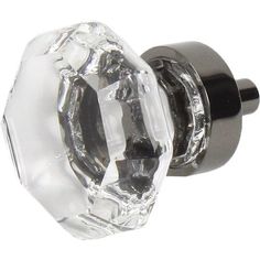 a glass door knob with a black handle