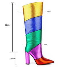 Women Pointed Toe Block Heel Boots Multicolor Handmade Colorful Patchwork Knee High Boots Boot Type: Modern Boots Shaft Material: Synthetic Outsole Material: RUBBER Upper Material: Synthetic Origin: Mainland China Season: Spring/Autumn Insole Material: PU Heel Type: Round Heels Lining Material: LYCRA Boot Height: Knee-High Item Type: BOOTS Fashion Element: Mixed colors Department Name: ADULT Toe Shape: Pointed toe Heel Height: High (5cm-8cm) With Platforms: No Style: Concise is_handmade: Yes Pattern Type: Solid Model Number: 1005005598999948 Fit: Fits true to size, take your normal size Closure Type: SLIP-ON Heel Height: 10.5 CM Packaging: With dusting bags and Box Important Note（size) 1.Please noted size will have 1-5mm error as handmade.onlymaker shoes are all handmade2.if your foot fat Round Heels, Rainbow Heels, Modern Boots, Botas Chelsea, Pride Colors, Super High Heels, Drag Queens, Block Heel Boots, Rubber Shoes