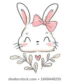 a drawing of a rabbit with a bow on its head