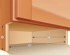 the bottom half of a cabinet is shown with measurements to show where it will be installed