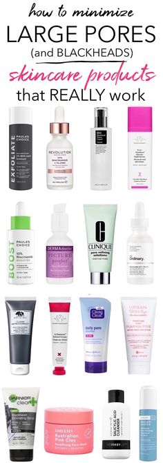 Looking for the best treatment to shrink large pores? You need these skincare products that actually CLEAR out clogged pores while smoothing skin texture! Skin Texture Products, Skincare Products For Blackheads, Products For Skin Texture, Skincare Routine For Textured Skin, Clogged Nose Pores, Large Pores Skincare Routine, How To Minimize Pores, Products For Large Pores, Pores Minimizer