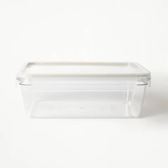 an empty plastic container on a white background