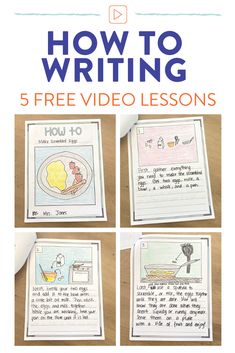 four pictures with the words how to write 5 free video lessons on it and in front of