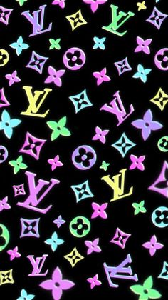 colorful louis vuitton pattern on black background