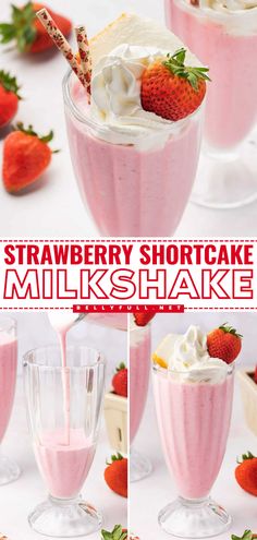 This Boozy Strawberry Shortcake Milkshake is a fantastic combination of a milkshake, cake, and cocktail all in one. The best dessert drink for grown ups! Strawberry Shortcake Milkshake, Cool Milkshakes, Strawberry Shortcake Drink, Boozy Milkshakes, Milkshake Aesthetic, Milkshake Cake, Boozy Shakes, Frozen Deserts, Milkshake Recipe Easy