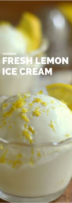 fresh lemon ice cream in a glass bowl