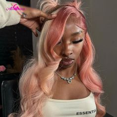 Ombre Pink Two Rolls of Pink  200 Density Lace Front Wigs 13X6 Body Wave 613 Pink For Black Women Hair Colors For Tan Skin, Ombre Lace Front Wig, Fun Hairstyles, Color Streaks, Edges Hair