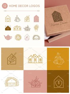 the logo for home decor company is shown in four different colors and sizes, including brown,