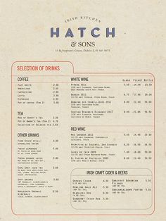 the menu for hatch and sons