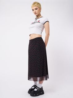 Find new trending women’s skirts at Minga London, including mini, maxi and midi styles for every season. For more Y2K and vintage-inspired pieces, order online with international shipping and 15% off for students available. Mesh Midi Skirt, Minga London, Cherry Cola, Mesh Skirt, Mesh Overlay, Cherry Print, Go Around, Trim Detail, Lace Trim