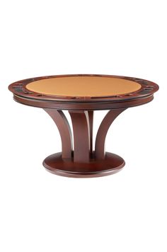 a wooden table with an oval glass top