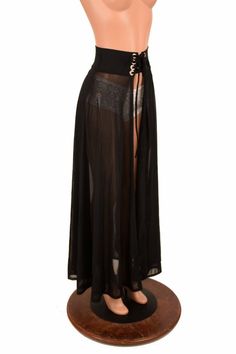 Black Mesh Lace Up Open Front Skirt with Black Zen waistband and ties - 156608 Avant Garde, Armor Wedding Dress, Wiccan Clothes, Hades Costume, Open Front Skirt, Black Mesh Skirt, Fantasy Ball, Mesh Maxi Skirt, Crochet Maxi Skirt