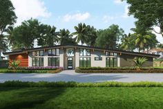 this is an artist's rendering of a modern house in the middle of palm trees