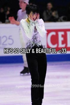 an image of a man on the ice with his hand up to his face and text that reads he's so silly & beautiful