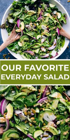 a salad with spinach, radishes and other vegetables in it is shown