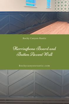 the front and back sides of a garage door with text overlay that reads herringbone board and batten accent wall