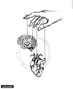 two hands holding strings that are connected to a human heart and the other hand reaching for it