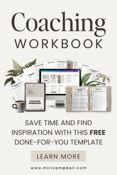 Grab a free coaching workbook canva template when you subscribe to miri campbell's email list. 14 pages of done-for-you templates with expert-written content for you to share with your coaching clients. Mindset Coaching Tools, Life Coaching Session Template, How To Get Life Coaching Clients, Types Of Coaching Businesses, Starting A Financial Coaching Business, Life Coaching Worksheets, Good Leadership Skills, Life Coaching Business, Life Coach Training