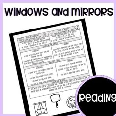 windows and mirrors worksheet with the words reading in black on it, next to a