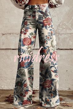 Casual Wide Leg Pants, Printed Wide Leg Pants, Striped Jeans, Denim Style, Pantalon Large, Wide Leg Denim, Fit Style, Women's Pants, Pink Stripes