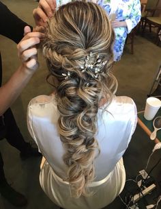 Goddess Braid Wedding Hair, Bridal Braided Hairstyles With Veil, Halfdo Hairstyles, Boho Braid Wedding Hair, Wedding Hairstyles Waterfall Braid, Fairy Princess Wedding Hair, Wedding Hair With Elf Crown, Waterfall Braid With Curls Wedding, Long Braid Wedding Hair Rapunzel