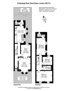 the floor plan for an apartment with two floors and three bedroom apartments in london, england