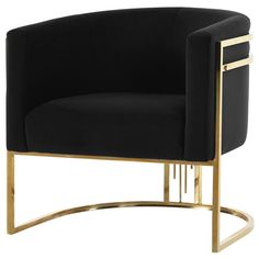 a black and gold accent chair on a white background