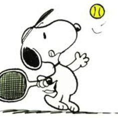 a cartoon dog hitting a tennis ball with a racquet