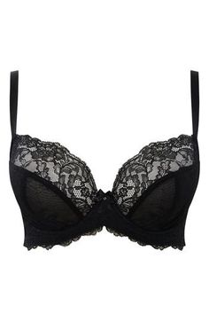 Three-part cups lift, shape and support in this plunge-neck bra made from romantic galloon lace. 91% polyamide, 9% elastane Hand wash warm, dry flat Imported Lingerie Mtv Downtown, Undergarment Fashion, Black Bras, Black Bra Set, Cute Bra, Lacy Bra, Black Lace Lingerie, Pretty Bras, Cute Bras