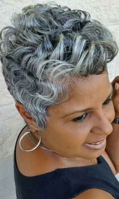 Going Gray Gracefully Over 50, Gray Black Hair, Pixie Wigs For Black Women, White Hair Beauty, Pixie Wigs, Grey Curly Hair, Longer Pixie Haircut