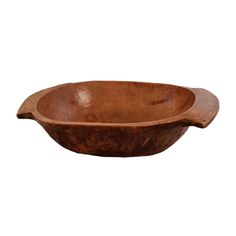 an old wooden bowl is shown against a white background for use as a serving dish