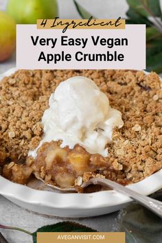 very easy vegan apple crumble recipe on a white plate