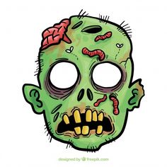 a drawing of a zombie mask with eyes and hair on the head, drawn by hand