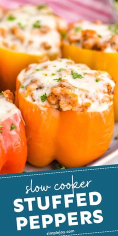 stuffed peppers with cheese and herbs on top