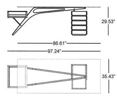 a drawing of a desk with two shelves and one shelf on the side, measurements for each