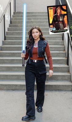 Image of Anakin skywalker inspired outfit with lightsaber Anakin Skywalker Outfit, Star Wars Costumes Diy, Disfraz Star Wars, Disney Bound Outfits Casual, Brown Long Sleeve Top, Cosplay Ideas Women, Disney Themed Outfits