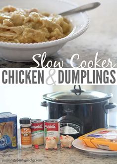 the ingredients for slow cooker chicken and dumplings