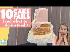 a woman with her mouth open in front of a cake that has been made to look like