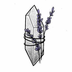 a drawing of a crystal with lavenders in it