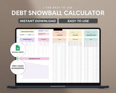 a laptop with the text debt snowball calculator on it and an image of a