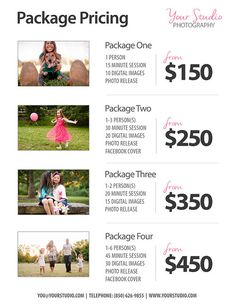 the package pricing is shown for this family photo shoot, and it's $ 350