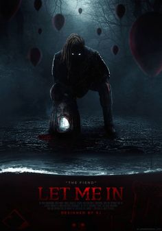 a movie poster for the film let me in with balloons floating over it and a person kneeling