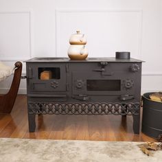 an old fashioned stove in a living room