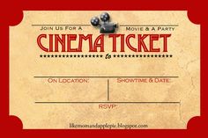 a movie ticket is shown with the words cinema ticket on it